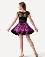 Robe de danse pour filles, noire, à sequins, avec manches courtes en maille, jupe en satin violet, costume de scène de ballet