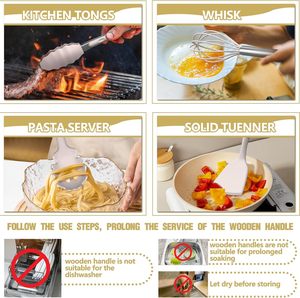 Juego de utensilios de cocina de silicona Umite Chef Khaki, 34 piezas, espátula con mango de madera resistente al calor, rallador, juego de utensilios de cocina antiadherentes - Product Image 5
