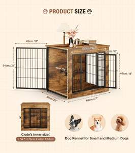 Caja rústica de madera marrón para perros, resistente, doble puerta, muebles, mesa auxiliar, cojín, pies ajustables, casa para perros pequeños - Product Image 3