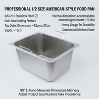 Stapelbare, duurzame, milieuvriendelijke, moderne roestvrijstalen 201 1/2 GN pan met handvat, vlekbestendig, 0,5-0,6 mm dik, voor professionele keukens
