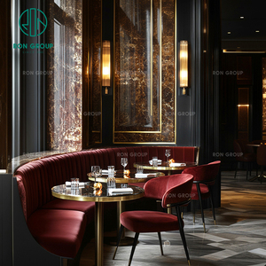 Muebles de Lujo para Cafetería, Restaurante u Hotel, con Mesa Redonda de Piedra Sinterizada Roja, Sillas, Sofás y Bancos - Product Image 6