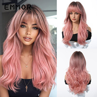 Perruque naturelle et tendance, marron, style européen/américain, volumineuse, facile à porter, avec frange en huit parties, cheveux longs bouclés