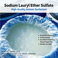 Sodium Lauryl Ether Sulfate (SLES) 70% matière active, haute mousse et faible irritation pour cosmétiques, détergents et nettoyage industriel