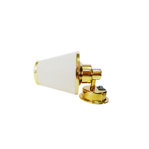 Applique murale en acier inoxydable doré avec abat-jour blanc, ampoule LED E27, commande par interrupteur, fixation murale - Product Image 1