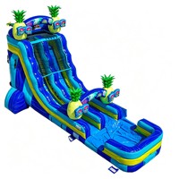 Toboggan aquatique gonflable tropical en forme d'ananas avec piscine, toboggan aquatique commercial en PVC gonflable pour location événementielle