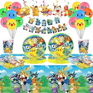 Nouvelles décorations de fête d'<span class=keywords><strong>anniversaire</strong></span> sur le thème de Pikachu, vaisselle avec décorations de gâteau Pokémon sans impression et assiettes en papier - Product Image 1