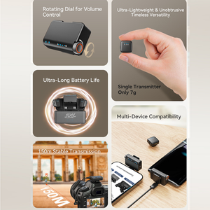 ไมโครโฟนไร้สาย 2.4G แบบหนีบปกเสื้อ ตัดเสียงรบกวนด้วย AI ระยะ 150 เมตร แบตเตอรี่ 1000mAh น้ำหนักเบาเพียง 7 กรัม ไฟ LED  พอร์ต Type-C/<span class=keywords><strong>3</strong></span>.5 มม. รุ่น K9 ของขวัญ - Product Image 2