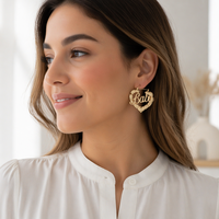 Boucles d'oreilles créatives en or miel, style européen et américain, motif lettre évidée, cadeau idéal pour couple ou meilleure amie, directement de l'usine