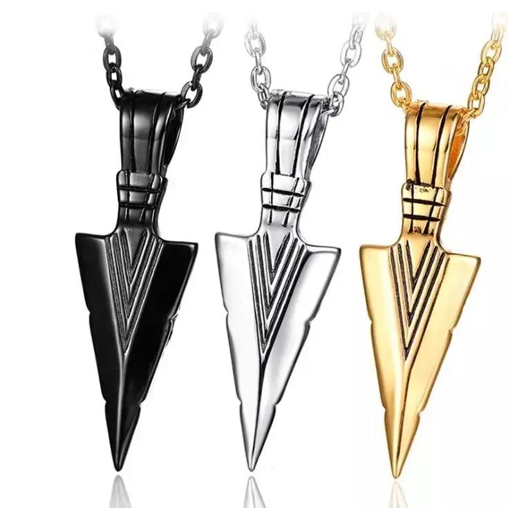 SC Fashion Arrow Necklace Vintage Triangle Arrow Necklace Gold Plated Link Chain Spearpoint Arrowhead Pendant Necklace for Men