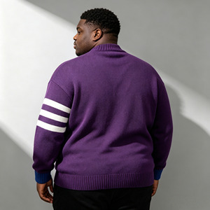 Suéter de punto para <span class=keywords><strong>hombre</strong></span> OEM, talla grande L-2XL, color <span class=keywords><strong>morado</strong></span>, con botones dorados y logo, camisa de punto con rayas blancas, cárdigan de moda. - Product Image 2