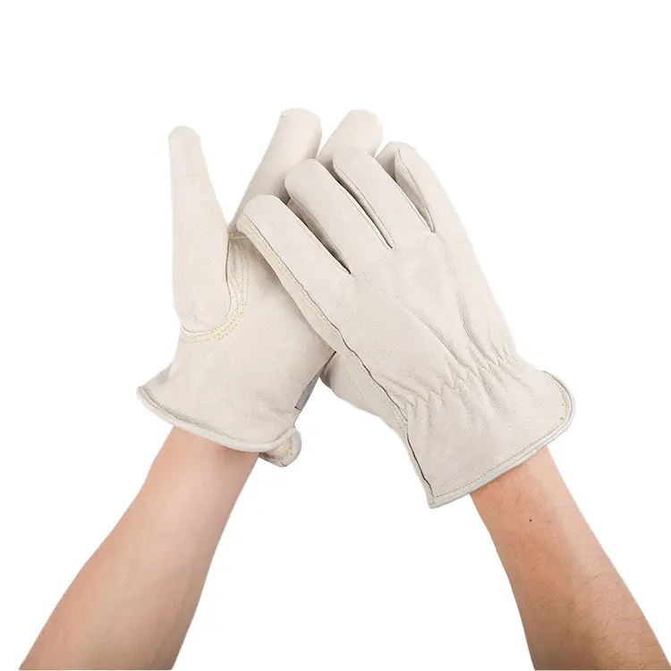 Gants de sécurité de travail en cuir, haute qualité, cuir blanc, peau de cochon, conducteur de mode, pouce flexible, bonne qualité pour l'hiver