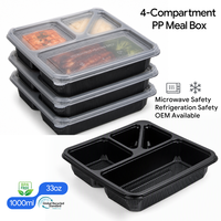 Boîte à lunch en plastique PP personnalisée à 4 compartiments, pouvant être chauffée au micro-ondes, avec un couvercle pour les contenants de nourriture à emporter