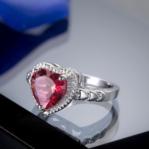Anello in Rame con Zircone <span class=keywords><strong>Rosso</strong></span> <span class=keywords><strong>Vino</strong></span> a Forma di Cuore, Regalo di Alta Qualità per San Valentino - Product Image 3