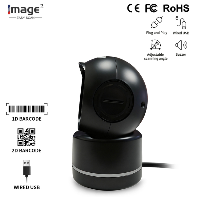 T780 2D Omnidirectional Barcode Scanner 1D/2D QR Code PDF417 Desktop Auto Sense USB for Supermarket Store Stock 1-Year Warranty