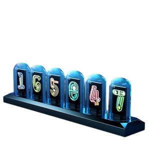 Digital IPS Glow <b>Tube</b> <b>Clock</b> RGB Display Desk <b>Clock</b> Retro Table <b>Clock</b> DIY Image WiFi Weather Desktop Decor - Product Image 1