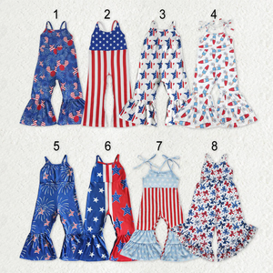 Pijamas al por mayor para niña, conjunto de 4 de julio con lazo coqueto, estampado, camisa de manga corta con botones y pantalones cortos elásticos. - Product Image 4