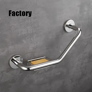 Stainless Steel 304 Material Disabled Bathroom Handicap Grab Bar with basket soap dish