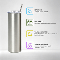 Gobelet isotherme en acier inoxydable de 20 oz à fond plat droit avec paille, pour le bureau, impression par transfert thermique