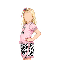 Ensemble de vêtements d'été pour enfants, short à volants, tenue rose avec broderie de vache pour bébé fille