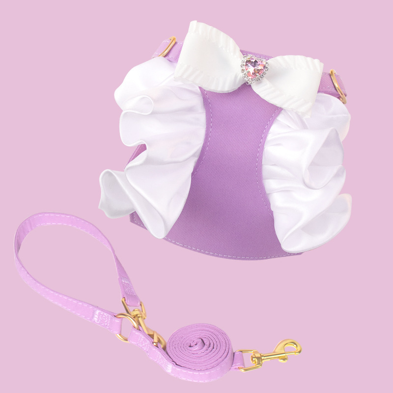 Purple bow-matching leash
