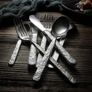 Unique Stainless Steel 304 Knife and Fork Spoon Royal Stone Pattern Handle Cutlery Silver Flatware <b>Sets</b> - Product Image 4