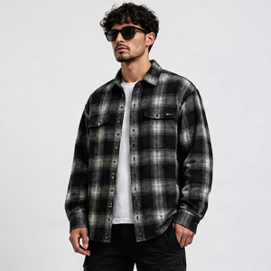 Men's 100% Cotton Yarn Dyed Plaid <b>Flannel</b> Shirt <b>Jacket</b> Long Sleeve Overshirt Single Button Loose Fit Autumn Casual Wear - Product Image 1