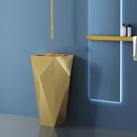 Cuvette à colonne légère en acier inoxydable de luxe, lavabo de type diamant, évier polygonal intégré monté au sol