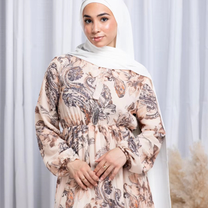 Leduo Customized Floral and Plant Print Modest Floor Length Dress Smocked Cuff Abaya for Muslim - Product Image 1