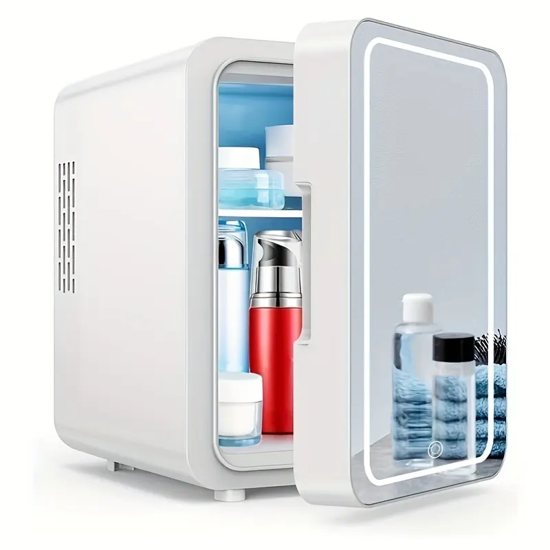 PANCERKA özel beyaz 8L küçük güzellik kozmetik buzdolabı Mini araba buzdolabı ayna ile ev araba Mini buzdolabı için Led ışık