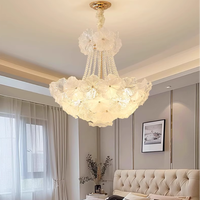 Français Crème Fleurs Forme Design Led Lustre Plafond Chambre Moderne Luxe Éclairage Lustre Salle À Manger