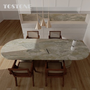 Tostone Modern Simple Style Natural Green <strong>Ceppo</strong> Breccia Marble Dining Table for Home Kitchen <strong>Restaurant</strong> Use Round Oval Top Slab - Product Image 5