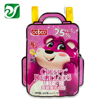 Nouveau design de sac à biscuits en plastique thermoscellé avec fenêtre latérale transparente pochette d'emballage en forme de sac d'école pour collation et gelée