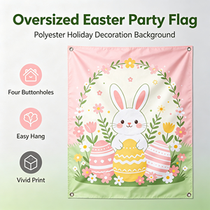 Drapeau promotionnel personnalisé en polyester, décoration de fête, avec quatre boutonnières, drapeaux de fête de Pâques - Product Image 1