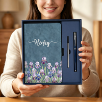 Cuaderno A5 de Cuero Vegano PU Personalizado con Nombre y Flor de Nacimiento, Set de Bolígrafo, Regalo de Aniversario, Día de la Madre, Cumpleaños para Mamá, Mujeres