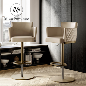 Hiện đại sang trọng Câu lạc bộ phòng ăn xoay Bar ghế Bắc Âu nhà bếp bọc da kim loại trắng cao truy cập Lift Bar Phân - Product Image 3