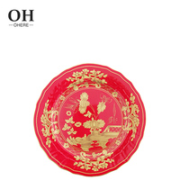 Assiette de présentation en céramique rouge à motifs floraux, très vendue, pour mariage, service de vaisselle en porcelaine fine multicolore, nouvelle assiette à dîner à motif floral doré