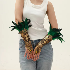 Mitaines en Plumes d'Halloween Gants Bracelet Style Gothique Accessoires de Cosplay Manchette de Bras en Dentelle - Product Image 6