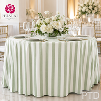 Nappe ronde en polyester et lin Hualai vert sauge à rayures blanches, résistante aux plis, idéale pour les mariages en extérieur et les fêtes dans le jardin