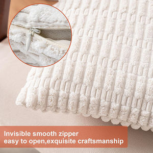 Sarung Bantal Kotak Bergaris Kain Corduroy Lembut Ukuran 18x18 Inci Gaya Modern Farmhouse untuk Sofa Ruang Tamu Tempat Tidur - Product Image 4