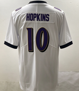 Maillot de football américain blanc imprimé à manches courtes, séchage rapide, respirant, 100 % polyester, unisexe, personnalisable avec nom et numéro - Product Image 2