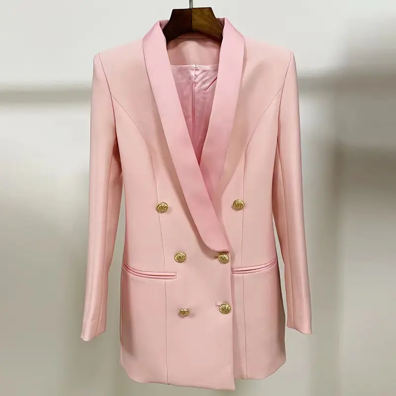 Roupas Femininas Novas Mulheres Casaco Bandagem Moda Rosa Preto Branco Blazers Casacos Longo Double Breasted Blazer Terno Casacos