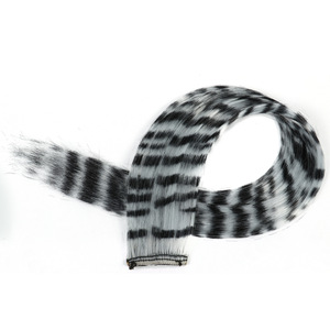 Extension per <span class=keywords><strong>capelli</strong></span> con piume a stampa leopardata, in fibra resistente alle alte temperature, a righe colorate iridescenti, stile lungo e liscio - Product Image 3