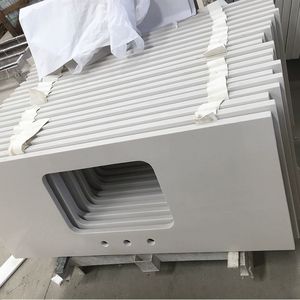 Precio al por mayor, azulejos de cuarzo Calacatta blanco pulido, encimeras de piedra Artificial prefabricadas modernas, losas de cocina, comedor, tocador - Product Image 3