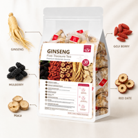 Thé aux cinq trésors au ginseng 5g*30 sachets de thé, Maca, Baies de Goji, Mûre, Dattes rouges, Tisane en sachet refermable, Boisson énergisante