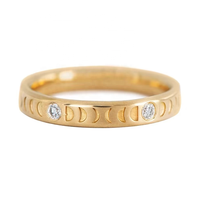 Bague vintage LOZRUNVE en argent 925 plaqué or vermeil avec zircone sertie et gravure lune
