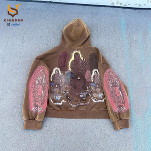 Sudadera con capucha personalizada para hombre, de felpa francesa, estilo oversized, lavado ácido, retro, con estampado urbano y efecto desgastado. - Product Image 3