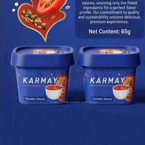 Contenant carré en PP pour sauce tomate avec couvercle 65g, logo imprimé IML, gobelets en plastique bleus avec cuillère 125ml - Product Image 2