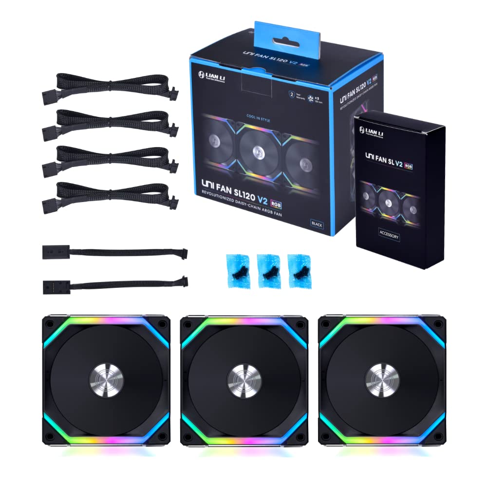 Lian Li UNI Fan SL120 V2 RGB Black Triple Pack Cableless with