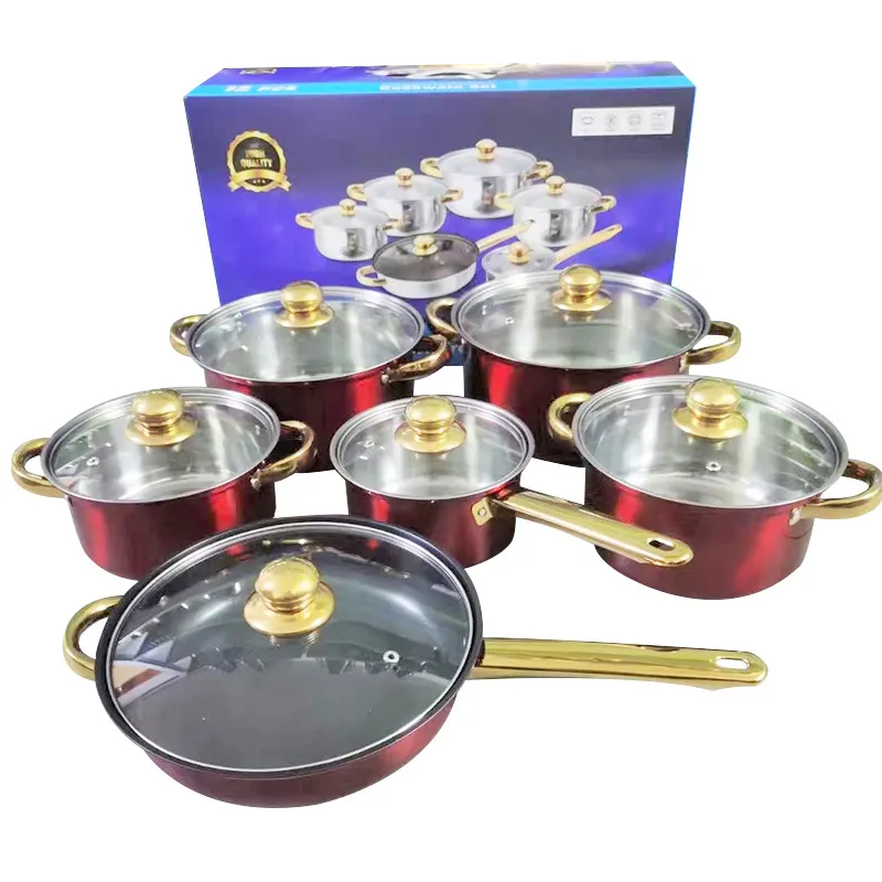 12pcs High Quality Kitchen Ware Cooking Utensil Non Stick Pot Set Prestige Luxury Cookware Sets With Handle