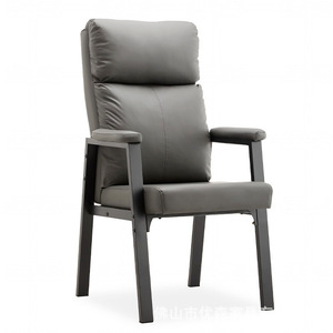 Office <b>Chair</b> Gray Leather Upholstered Fixed Armrests 68cm Backrest Comfortable For Home Office Meeting Use - Product Image 2